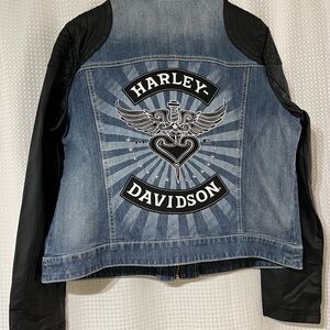 Women’s Harley-Davidson Blue Denim and Black Pleather Sleeved Jacket